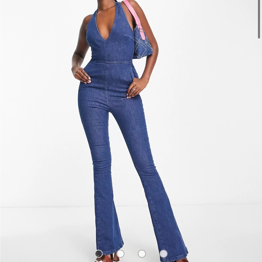 ASOS Design Denim Halter Neck Jumpsuit
